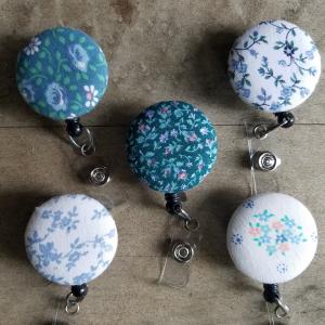 Blue floral badge reels for work or school IDs