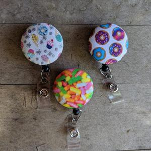 Food badge reels for work or school IDs
