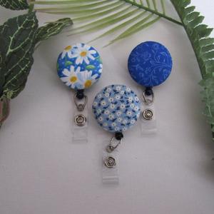 Blue floral badge reel for work or school ID or nametag.