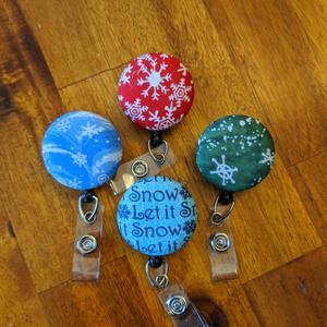 Snowflake decorative badge reels for IDs, keys, craft scizzors.