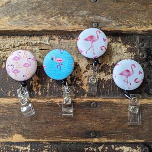 Flamingo and Tropical tree badge reel for school or work IDs