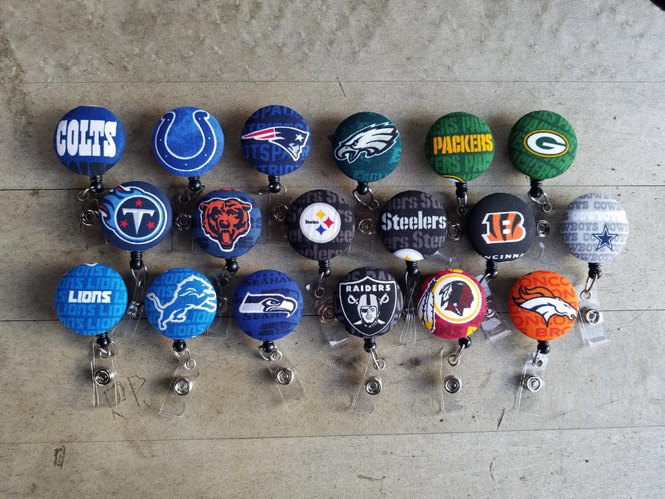 Football fabric Retractable Badge Reel with Swivel or Belt Clip 