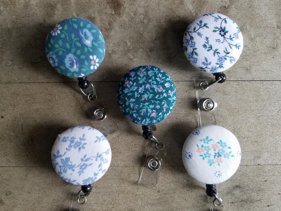Blue floral badge reels for work or school IDs