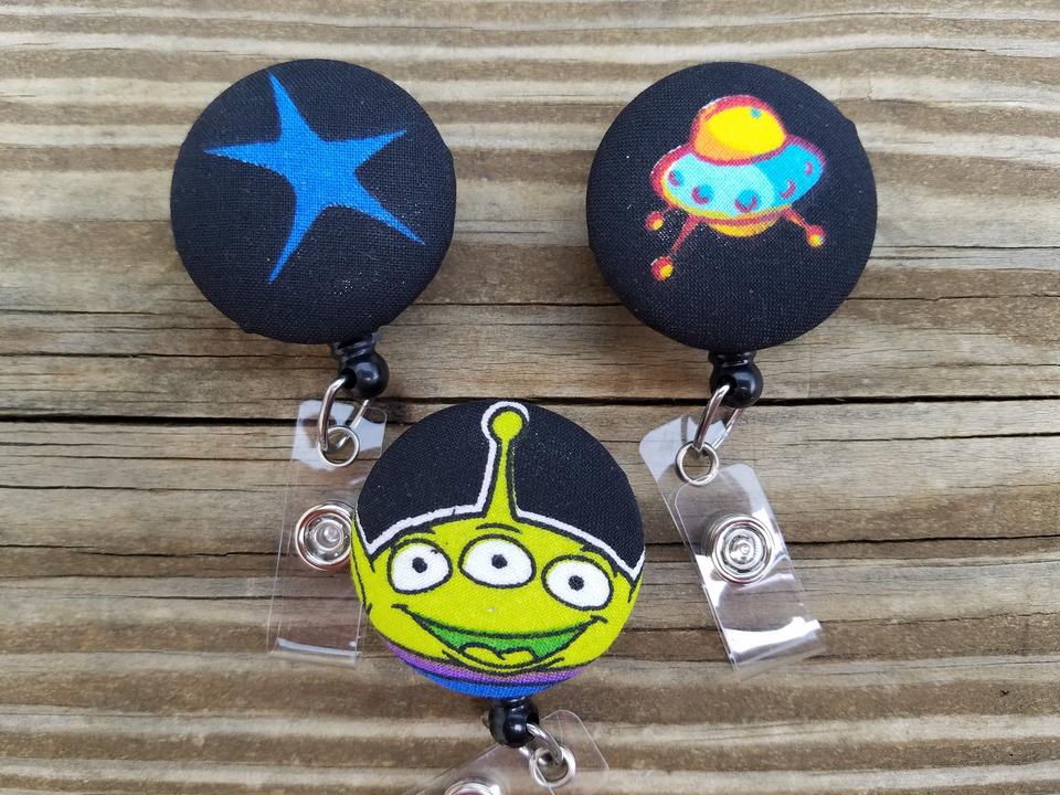 Space Ship and Alien Badge Reels for work or school IDs