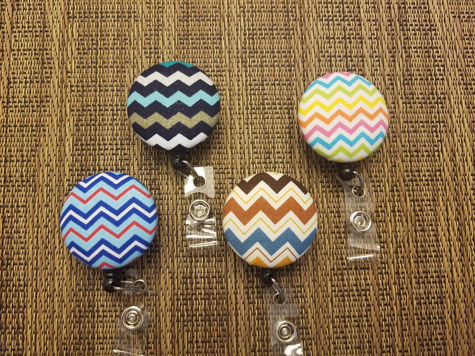 Colorful chevron badge reels for work or school IDs