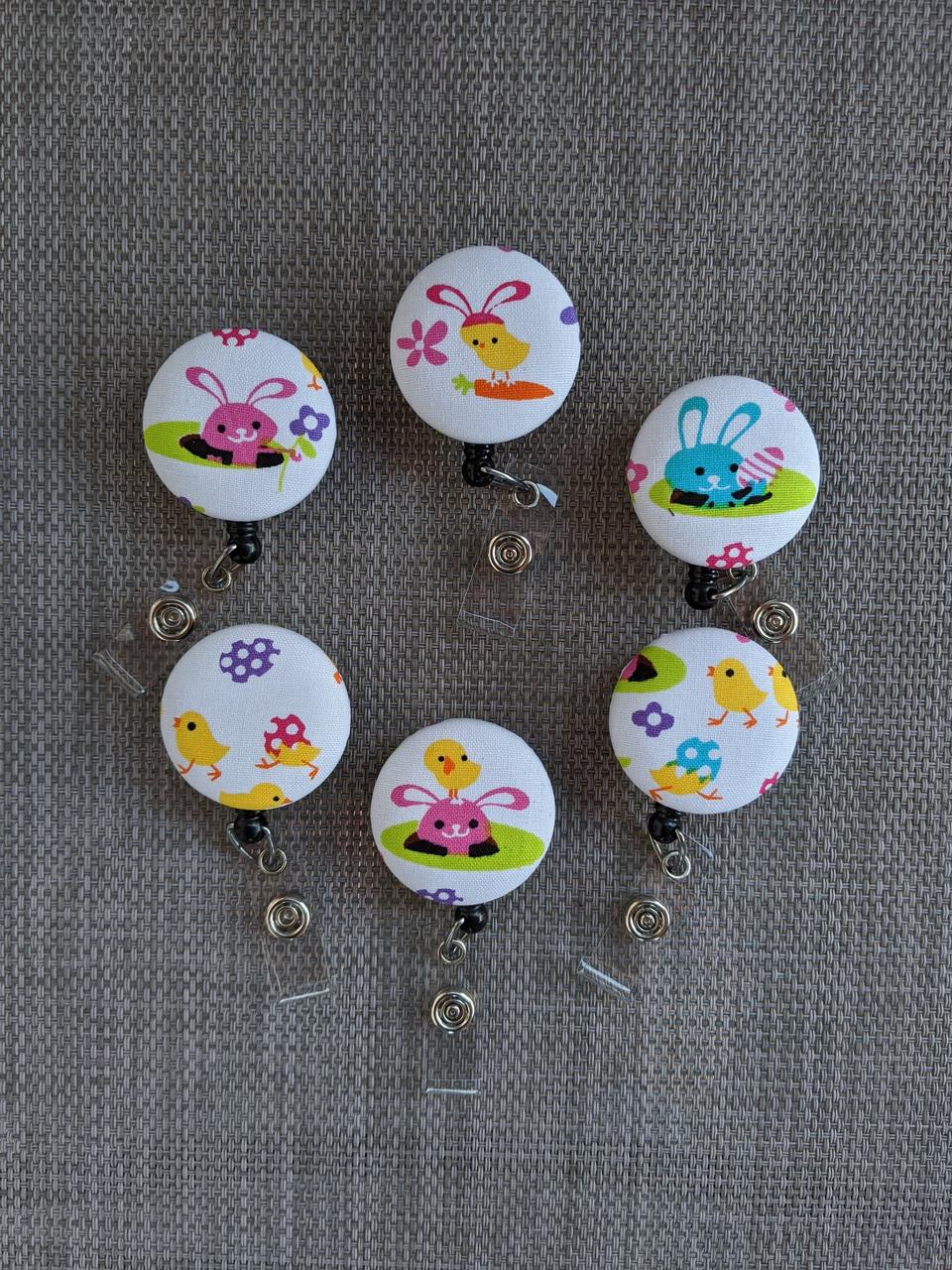 Cute Easter bunnies and chicks Badge reels