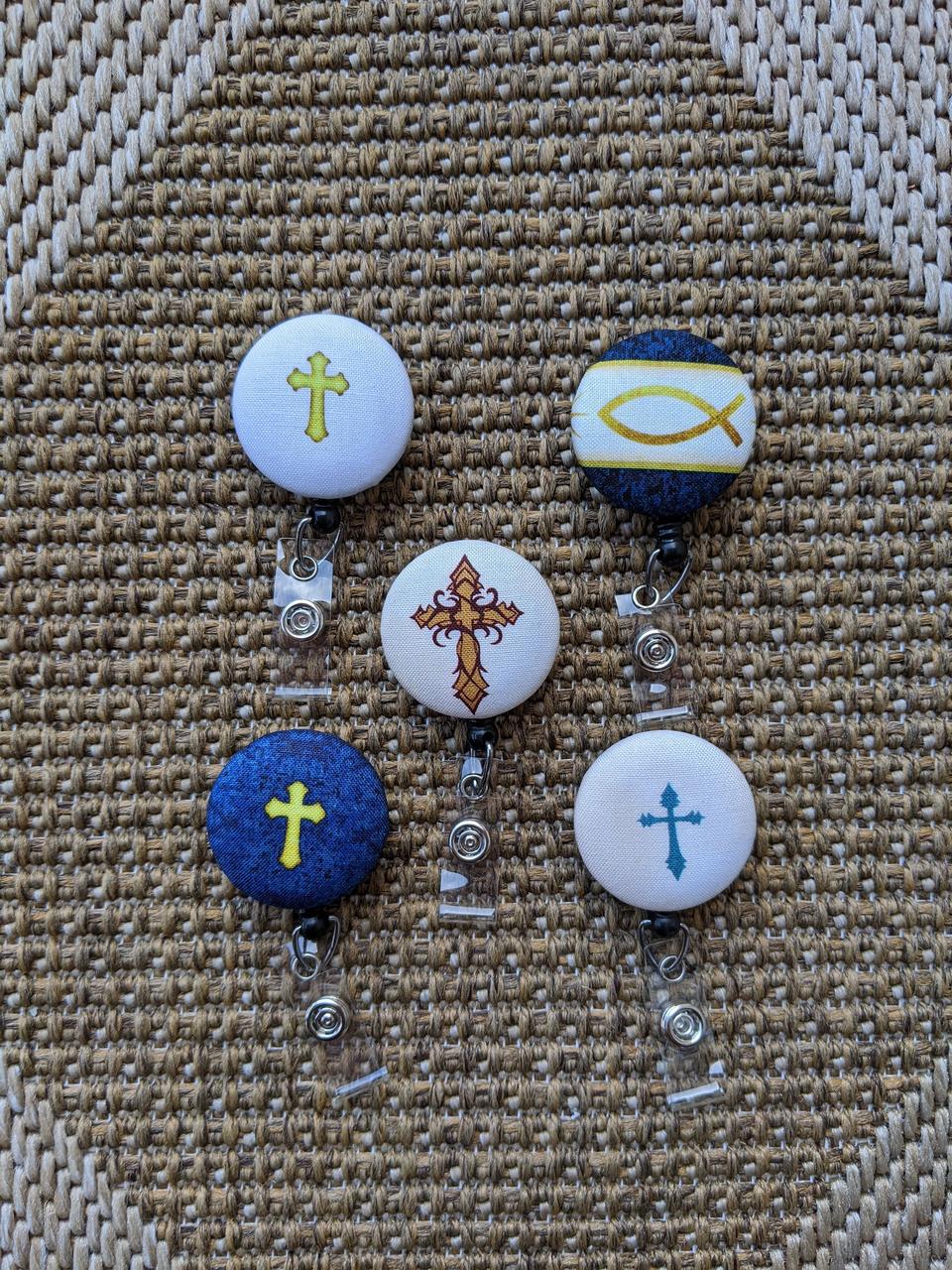 Christian Cross or Fish Badge Reels for Work or School