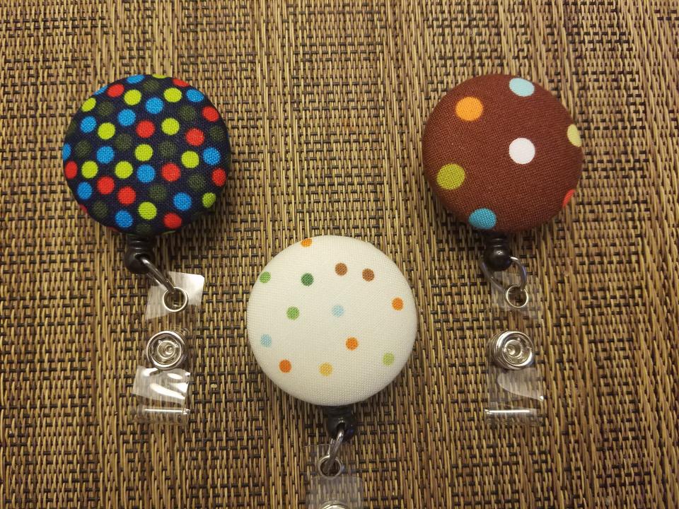 Badge reels with dots for work or school IDs