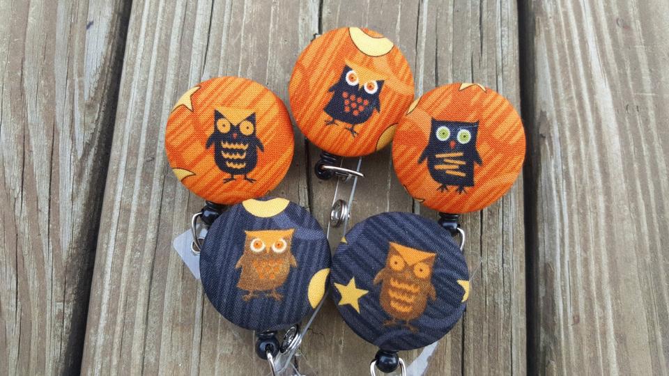 Fall Owl badge reel for ID or work badge