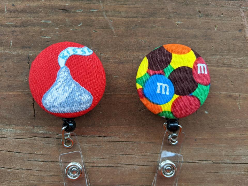 Candy badge reels - M and M, Hersey kiss
