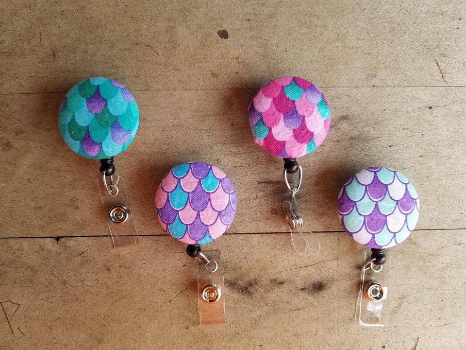 Mermaid Scallop Badge Reel for work or school IDs.