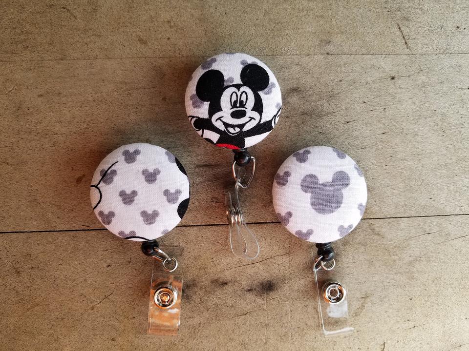 Black and Gray Mickey Mouse School or Work ID Badge Reels