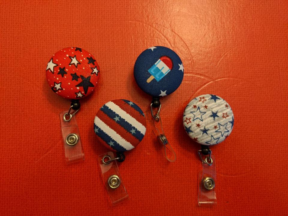 Red, White and Blue badge reels