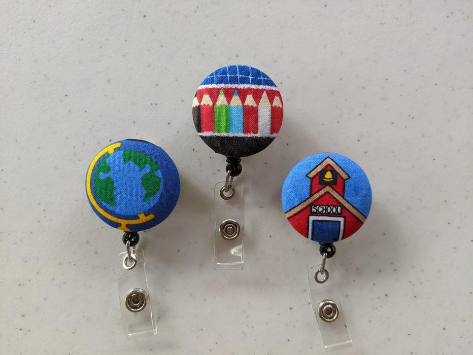 School themed badge reels for work or school
