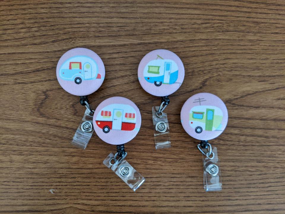 Cute camper badge reels for work or school IDs!