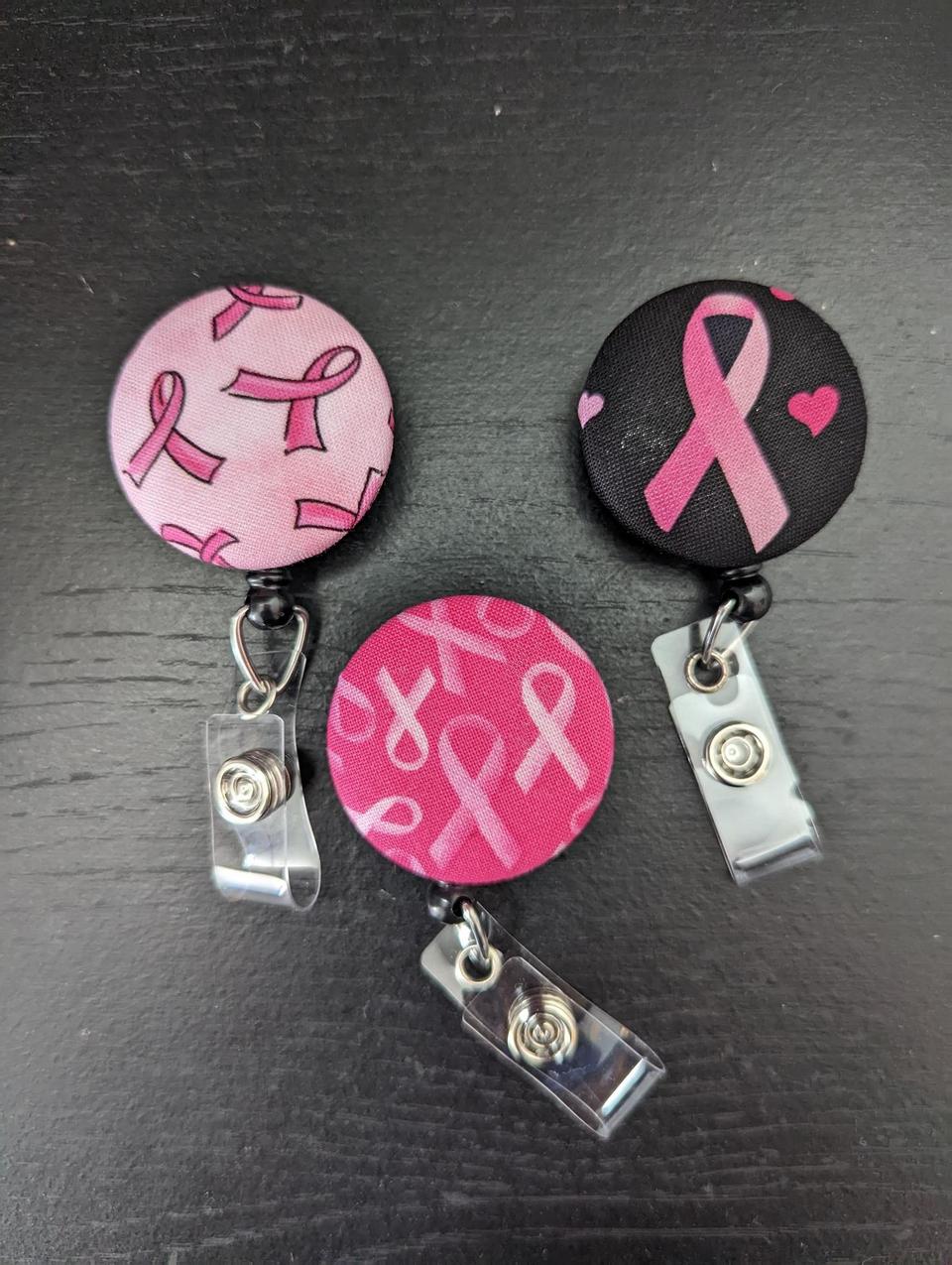 Breast Cancer Badge Reels for work or school