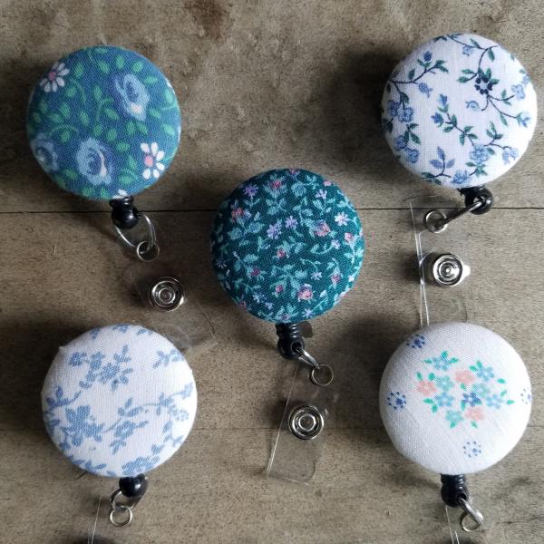 Blue floral badge reels for work or school IDs