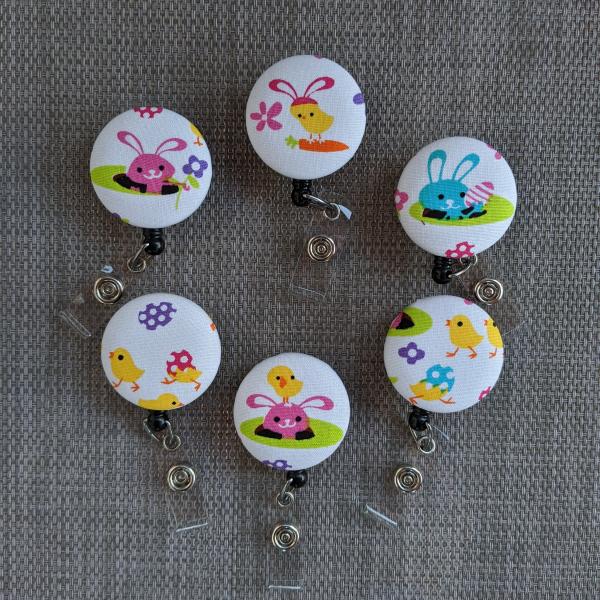 Cute Easter bunnies and chicks Badge reels