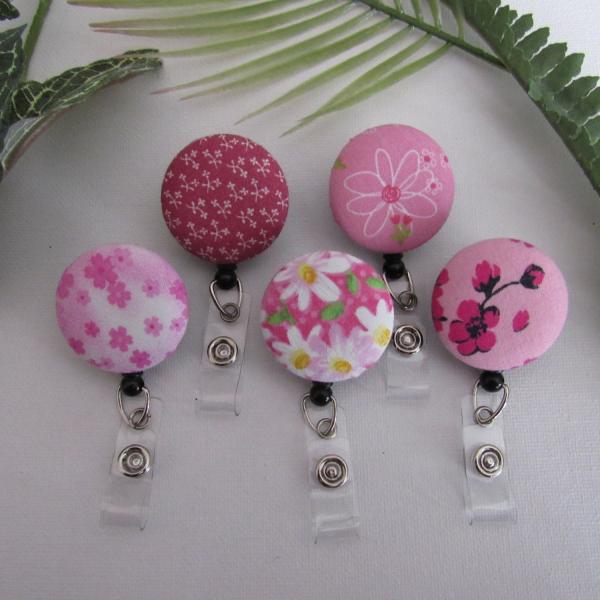 Pink floral badge reel