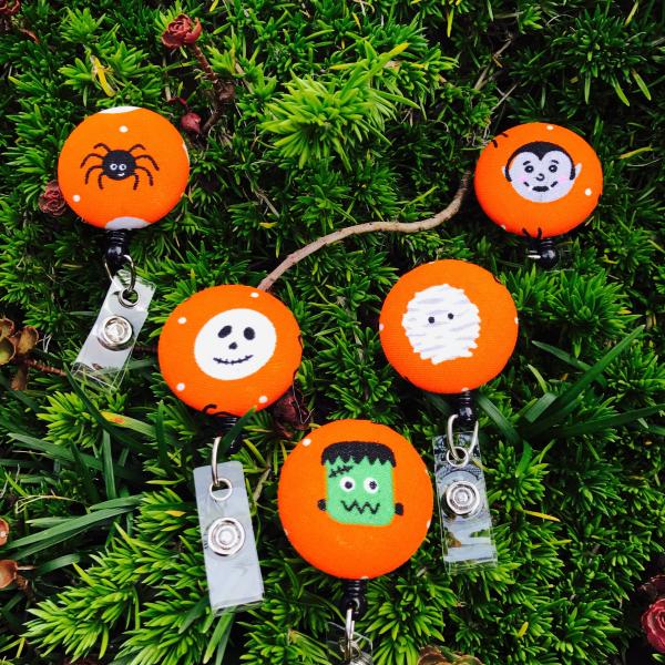 Fun Orange Halloween Character Badge reels for work or school!