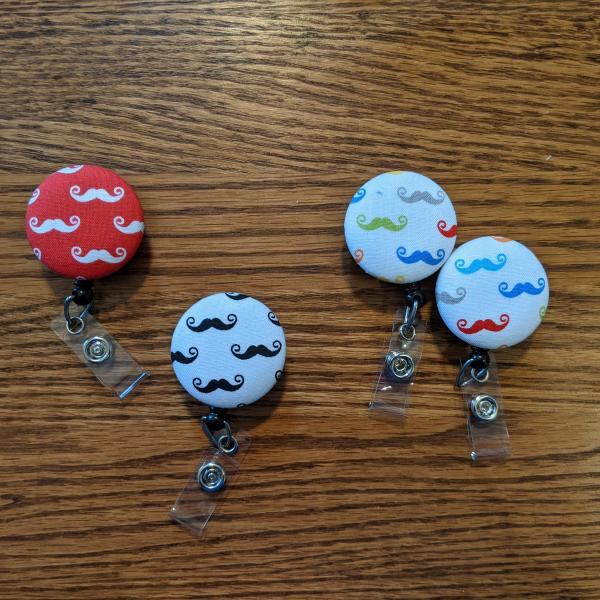 Mustache Badge reels for work or school IDs