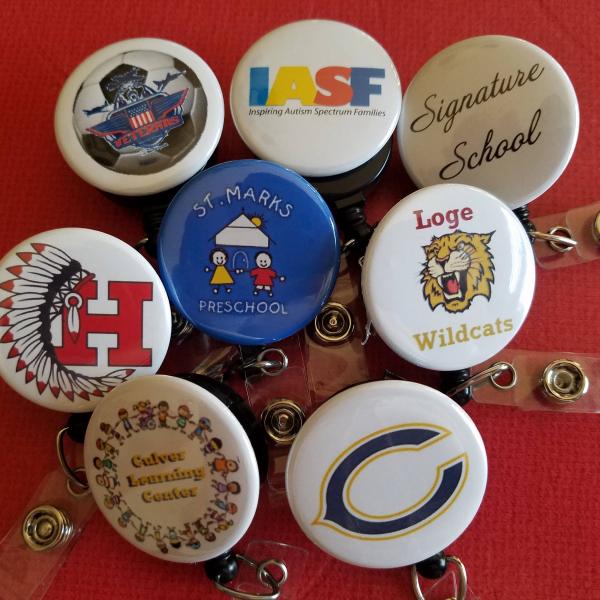 Personalized Logo Badge reels for work or school