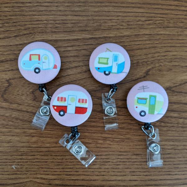 Cute camper badge reels for work or school IDs!
