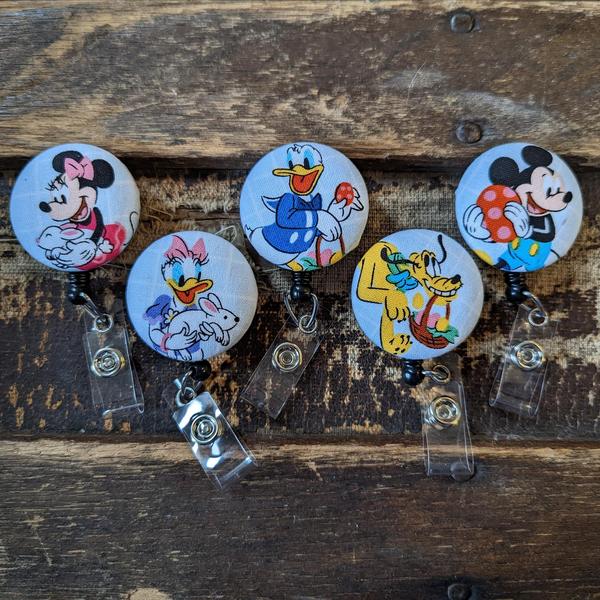 Mickey and friends Easter badge reels for work or school IDs